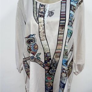 Mislook Plus size 3XL 3/4 sleeve blouse owl print new Artistic